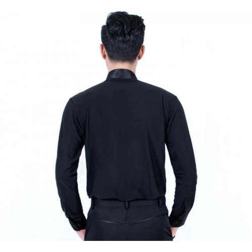 Male black color Latin dance ballroom dance shirt modern dance clothes competition practice long sleeves tops  for men